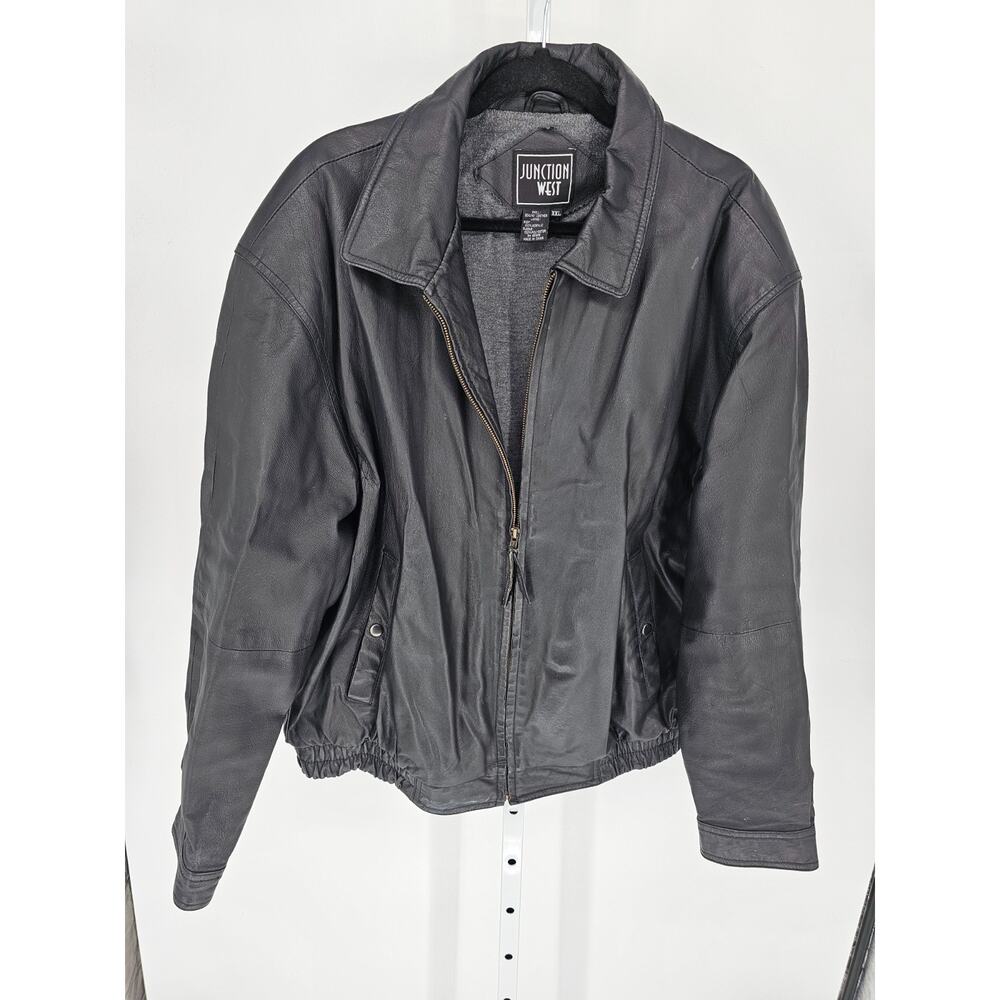 Vintage 1990s Junction West Mens Sz XXL 100% Leather Zip Up Bomber Jacket Black
